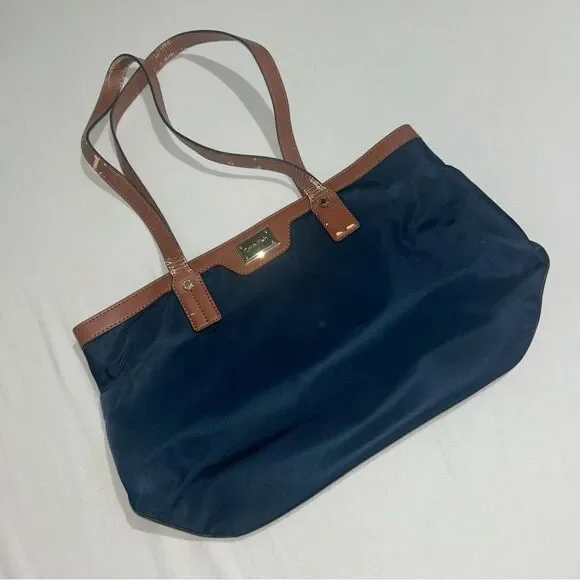 Calvin Klein Navy Blue & Brown Leather Purse - Picture 1 of 11